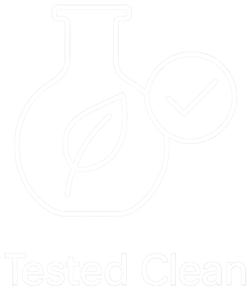 Beaker and plant symbol of Proof products being tested clean
