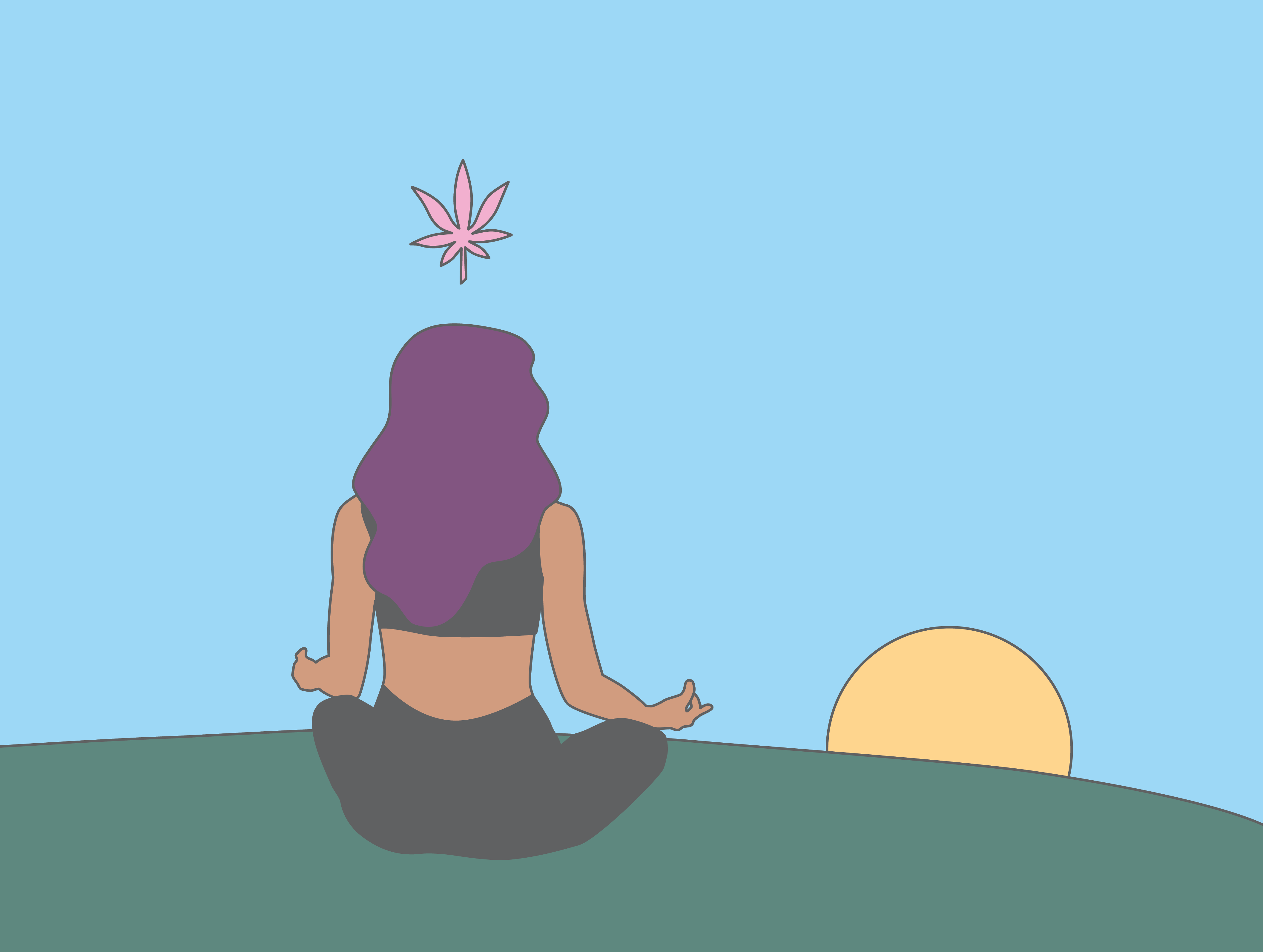 Illustration of person meditating at sunset